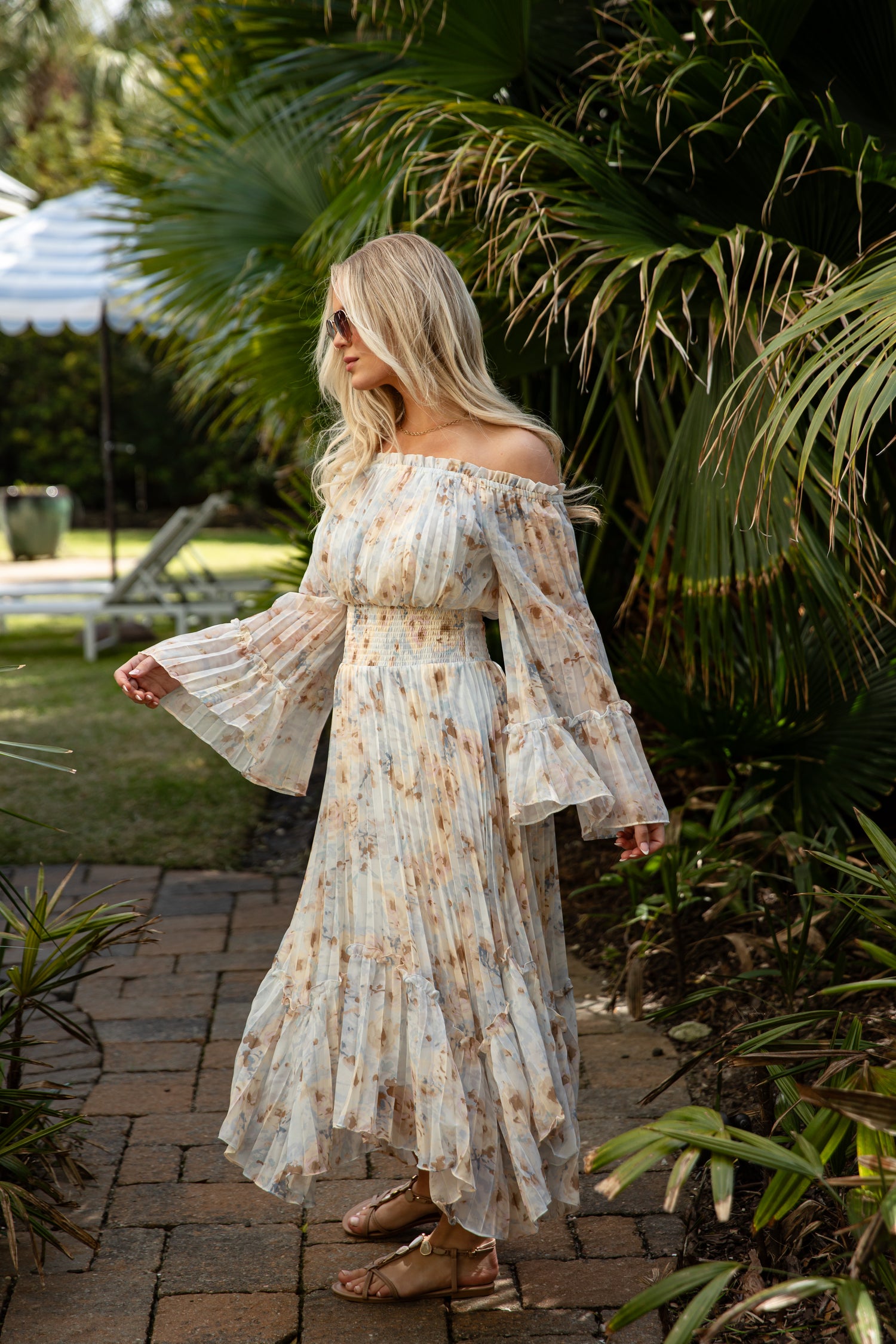 Cute Blue Floral Pleated Maxi Dress | Trendy Women's Dress Cute Blue Floral Pleated Maxi Dress | Trendy Women's Dress