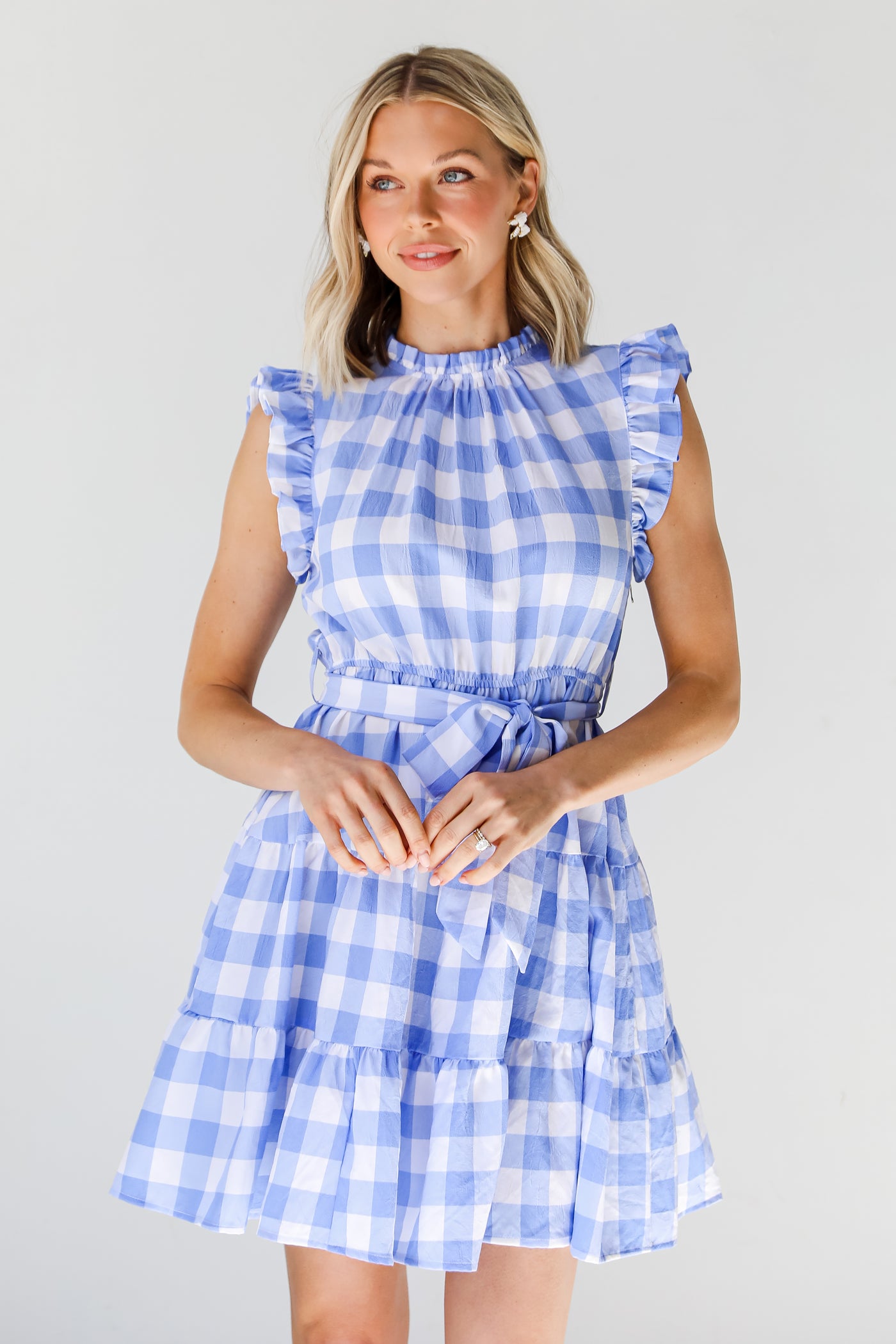 blue Gingham Mini Dress front view