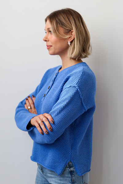 FINAL SALE - Stylish Perfection Blue Henley Sweater