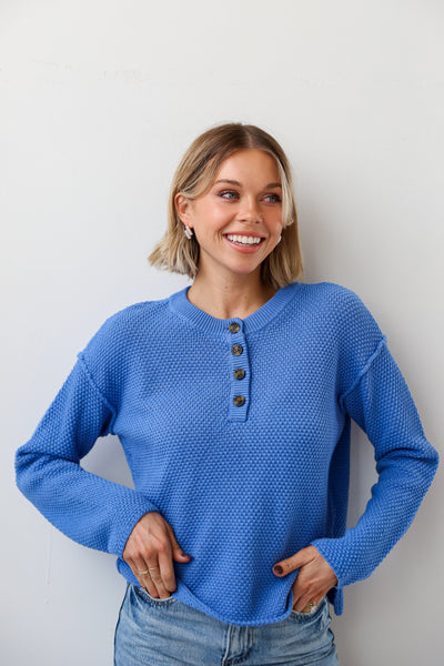 cute Blue Henley Sweater