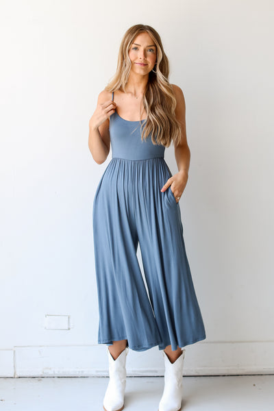blue casual Jumpsuit on dress up model