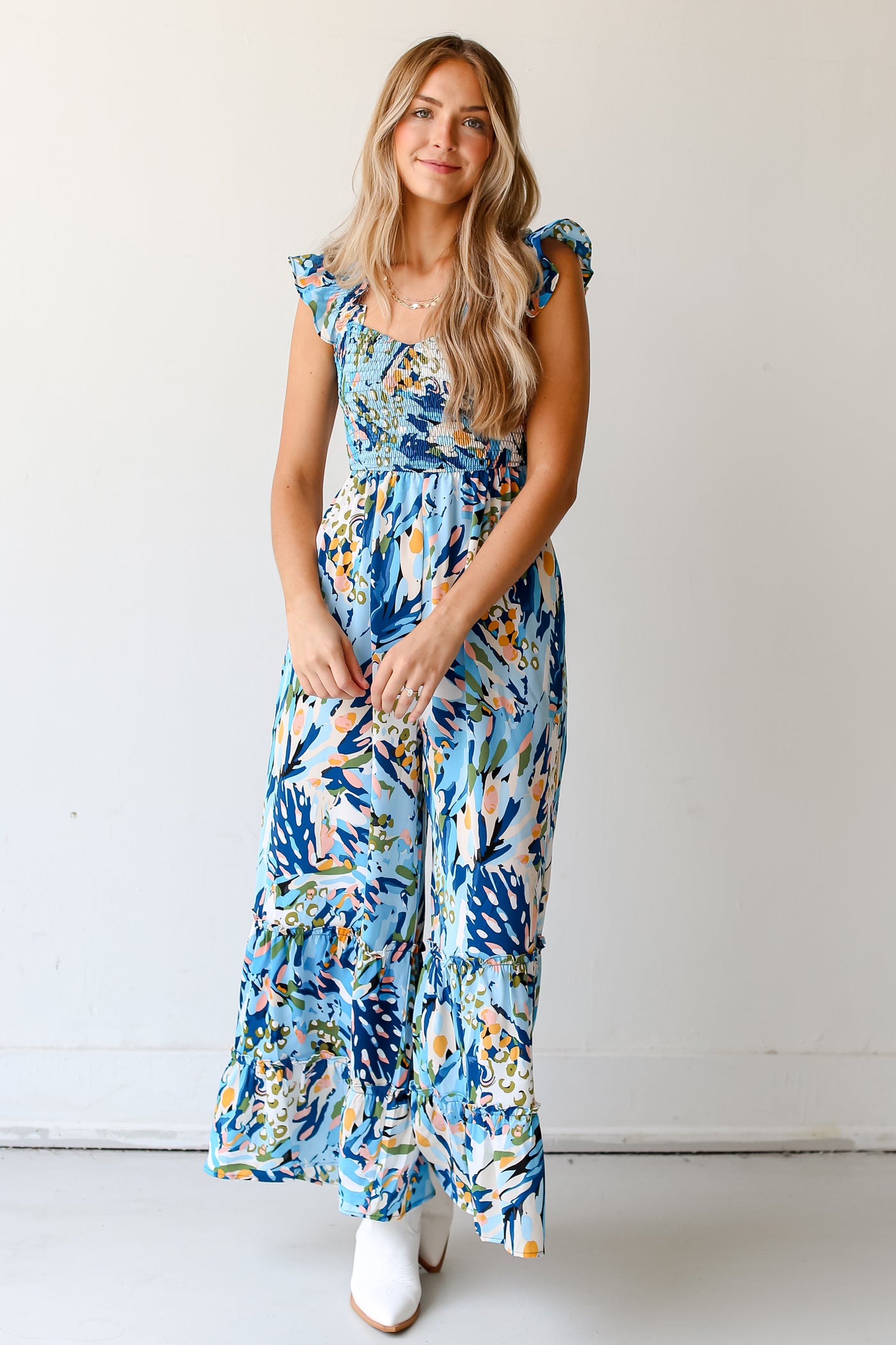 blue printed Jumpsuit front view