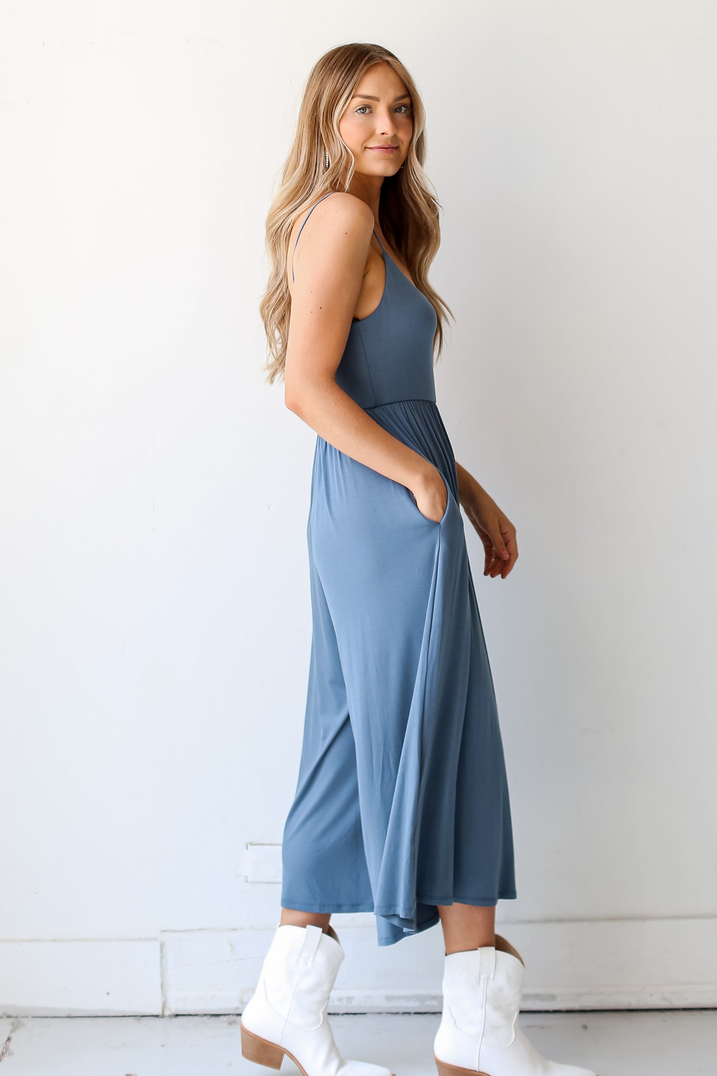 blue casual Jumpsuit side view