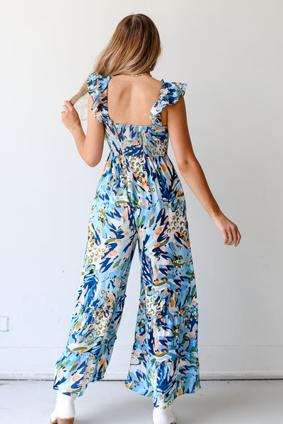 blue printed Jumpsuit back view