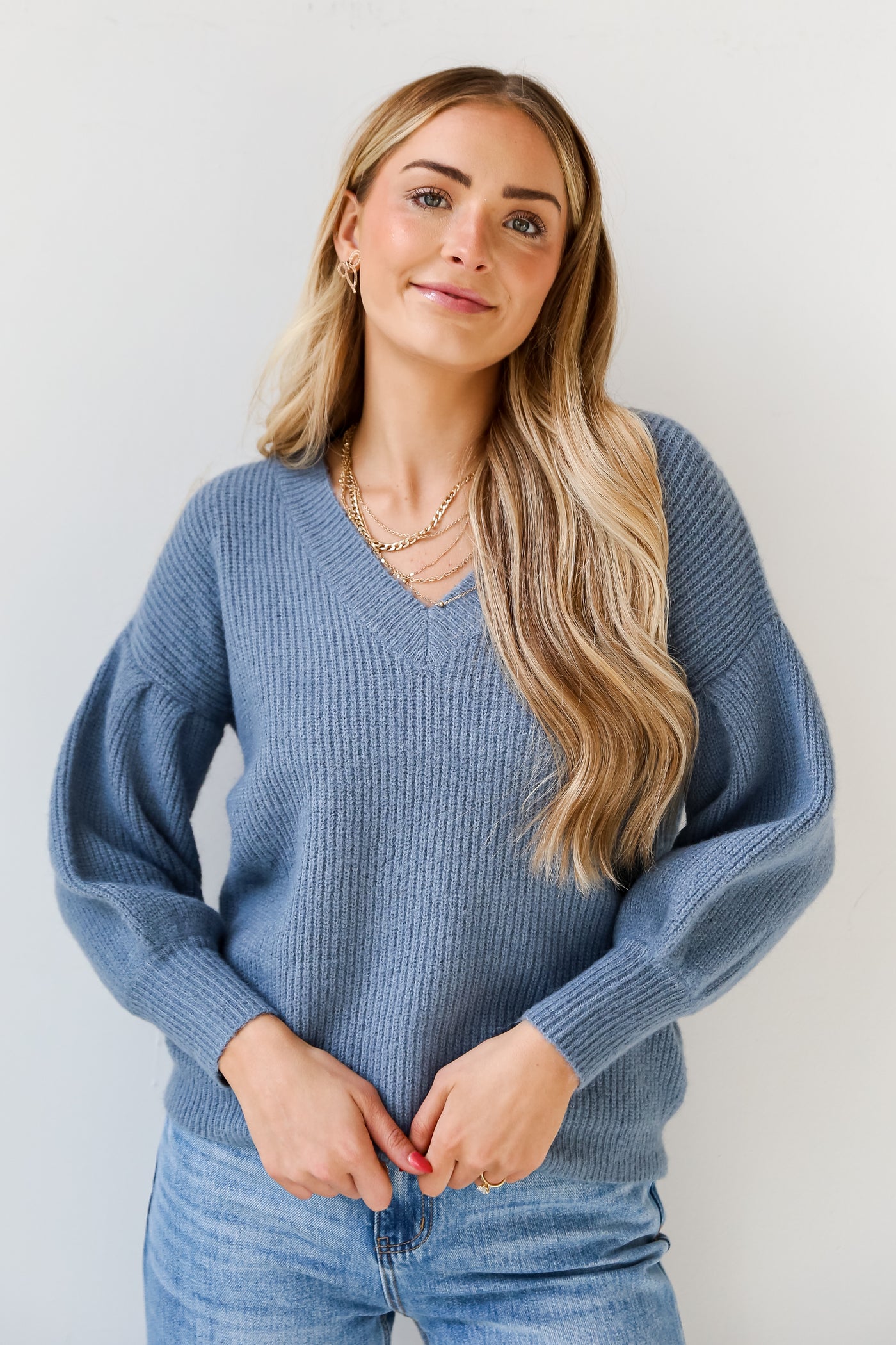 Denim Sweater on model