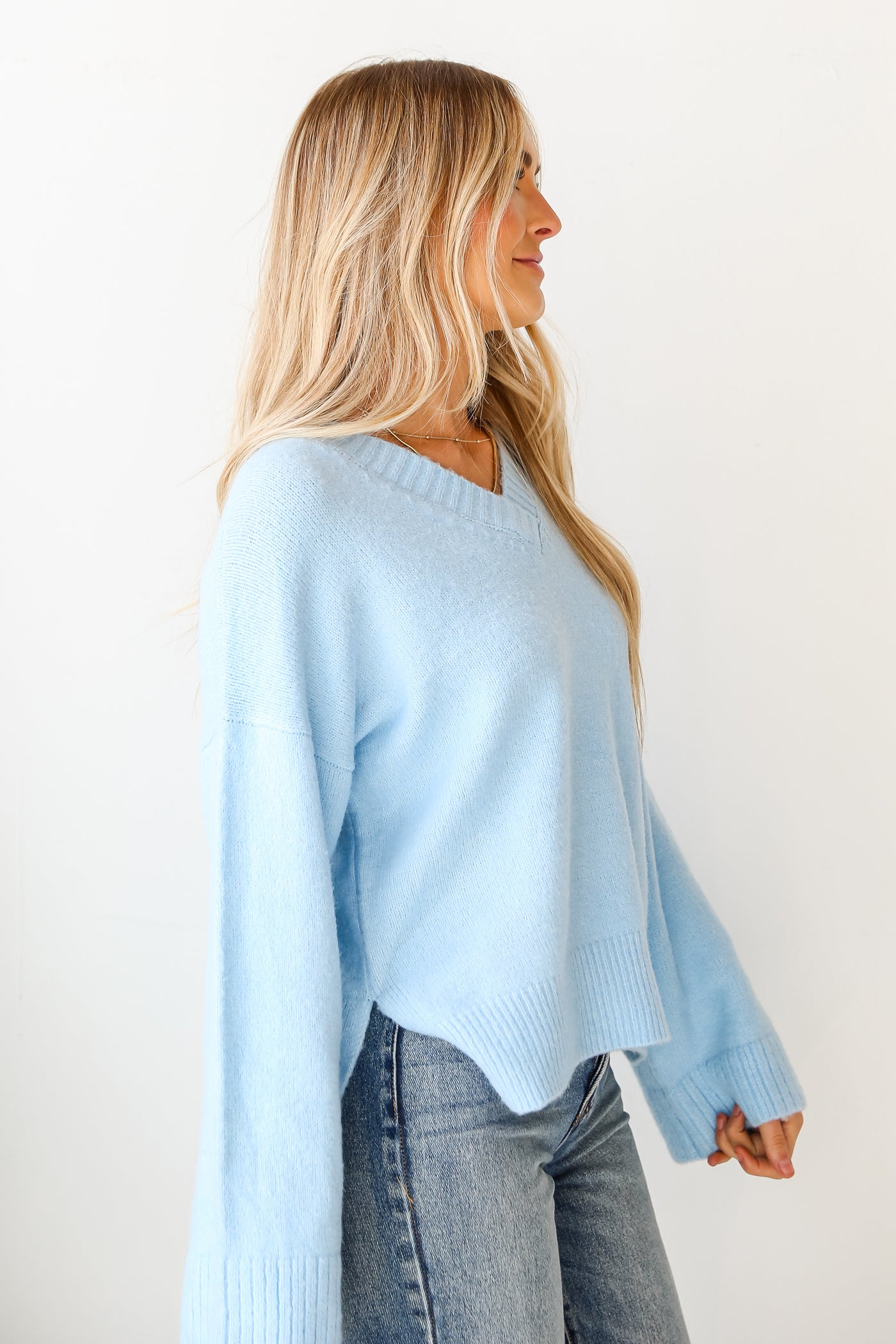 Light Blue Oversized Sweater side view