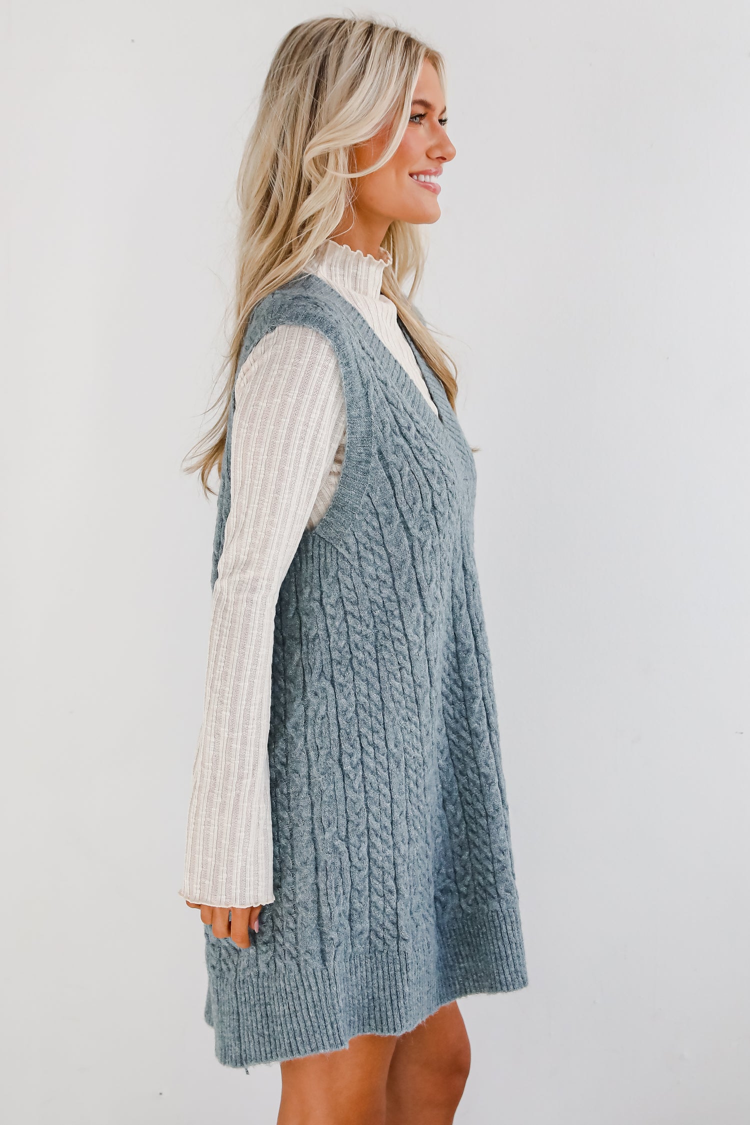 Simply Ideal Cable Knit Mini Sweater Dress