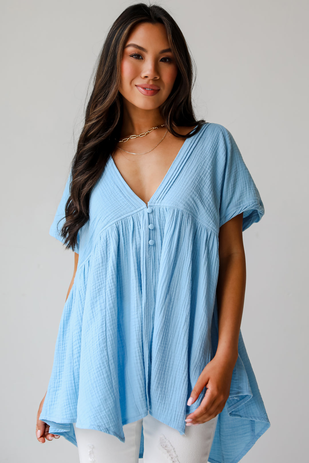 Blissful Icon Light Blue Linen Blouse