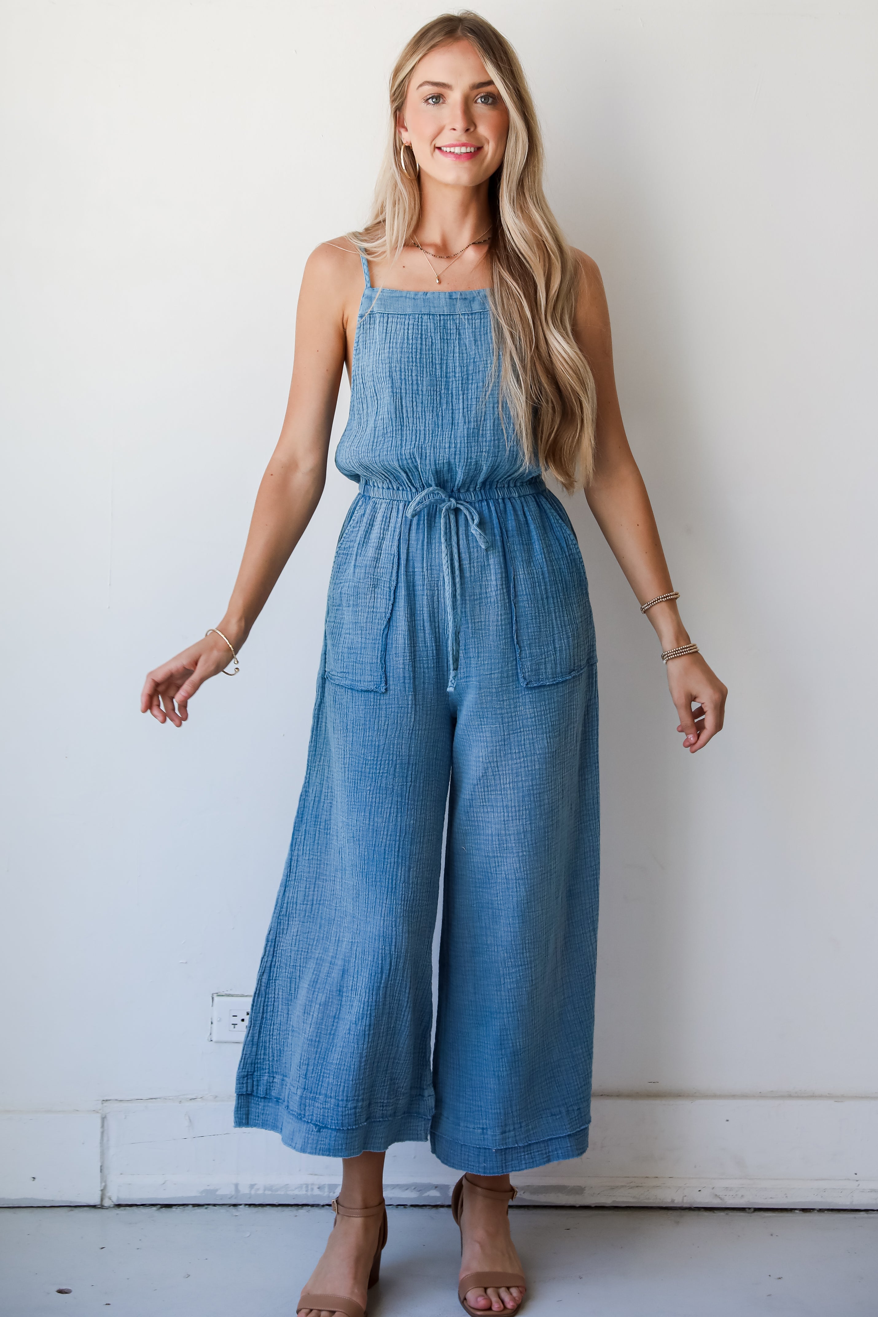 Immensely Poised Blue Linen Jumpsuit