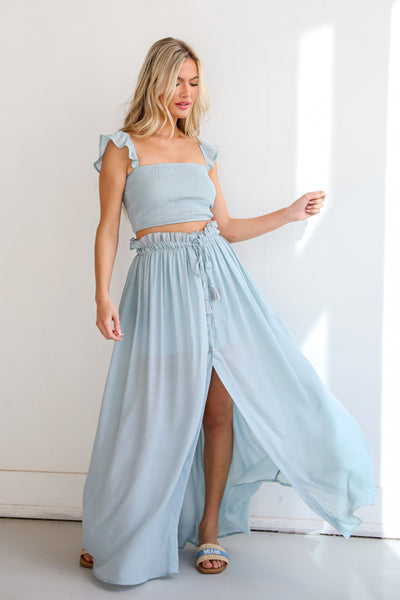 Blue Maxi Skirt on model