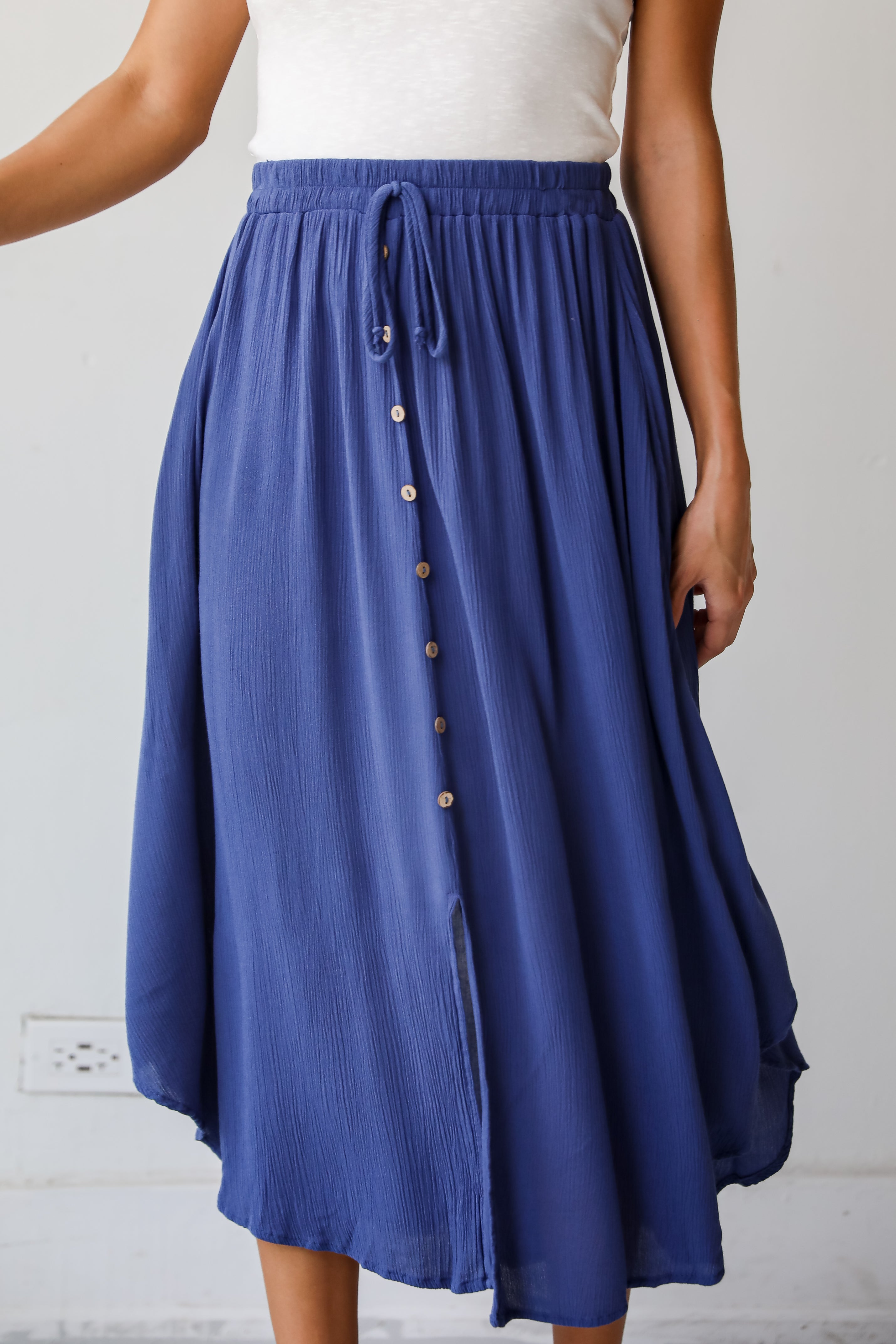 Cute Blue Button Front Midi Skirt | Flowy Skirts | ShopDressUp – Dress Up