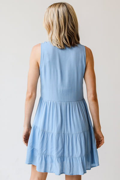 blue Tiered Mini Dress back view
