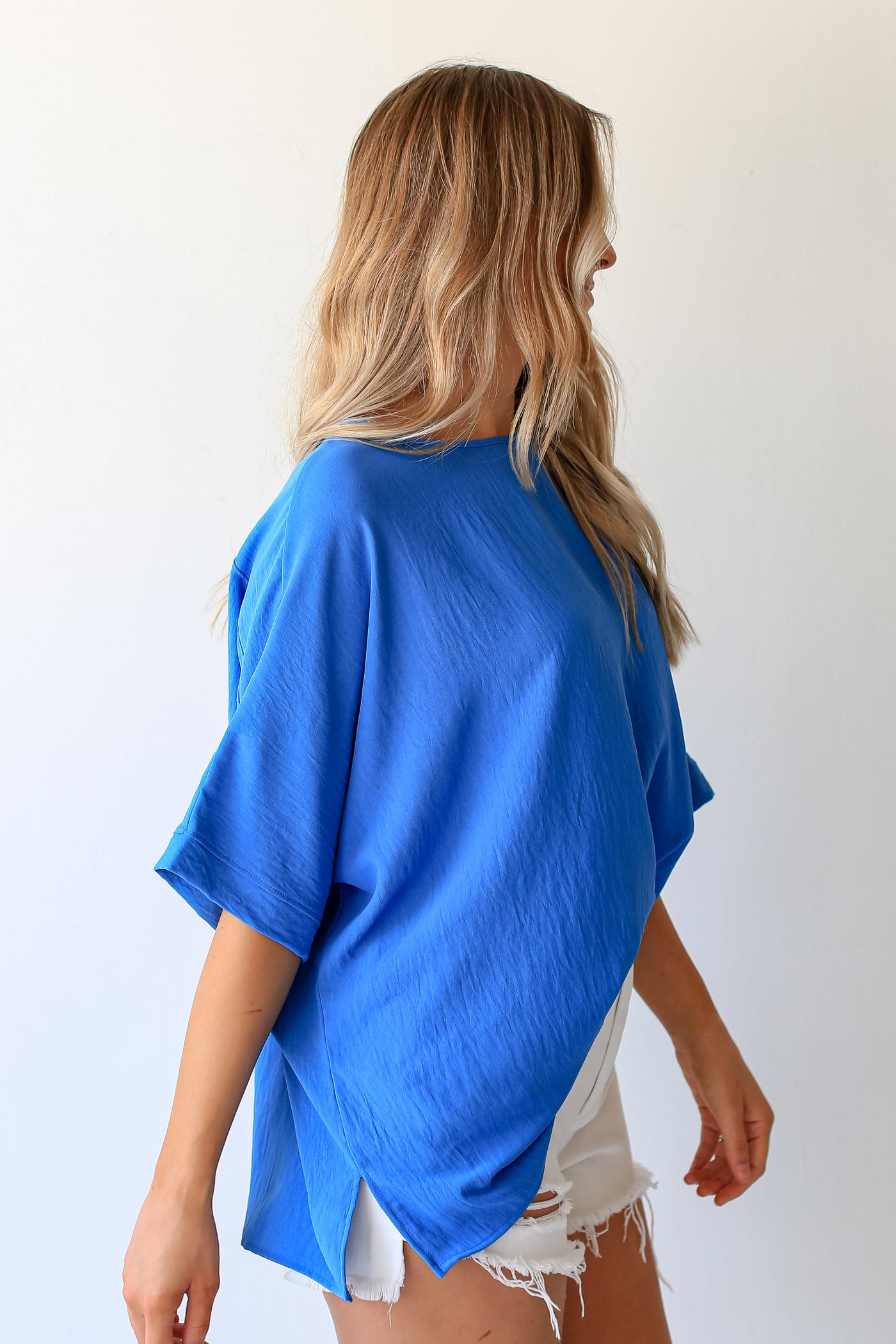 blue Oversized Blouse side view