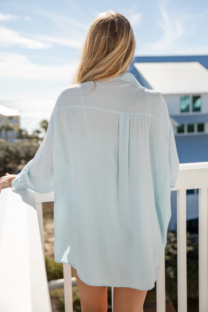 Wander More Striped Oversized Button-Up Blouse