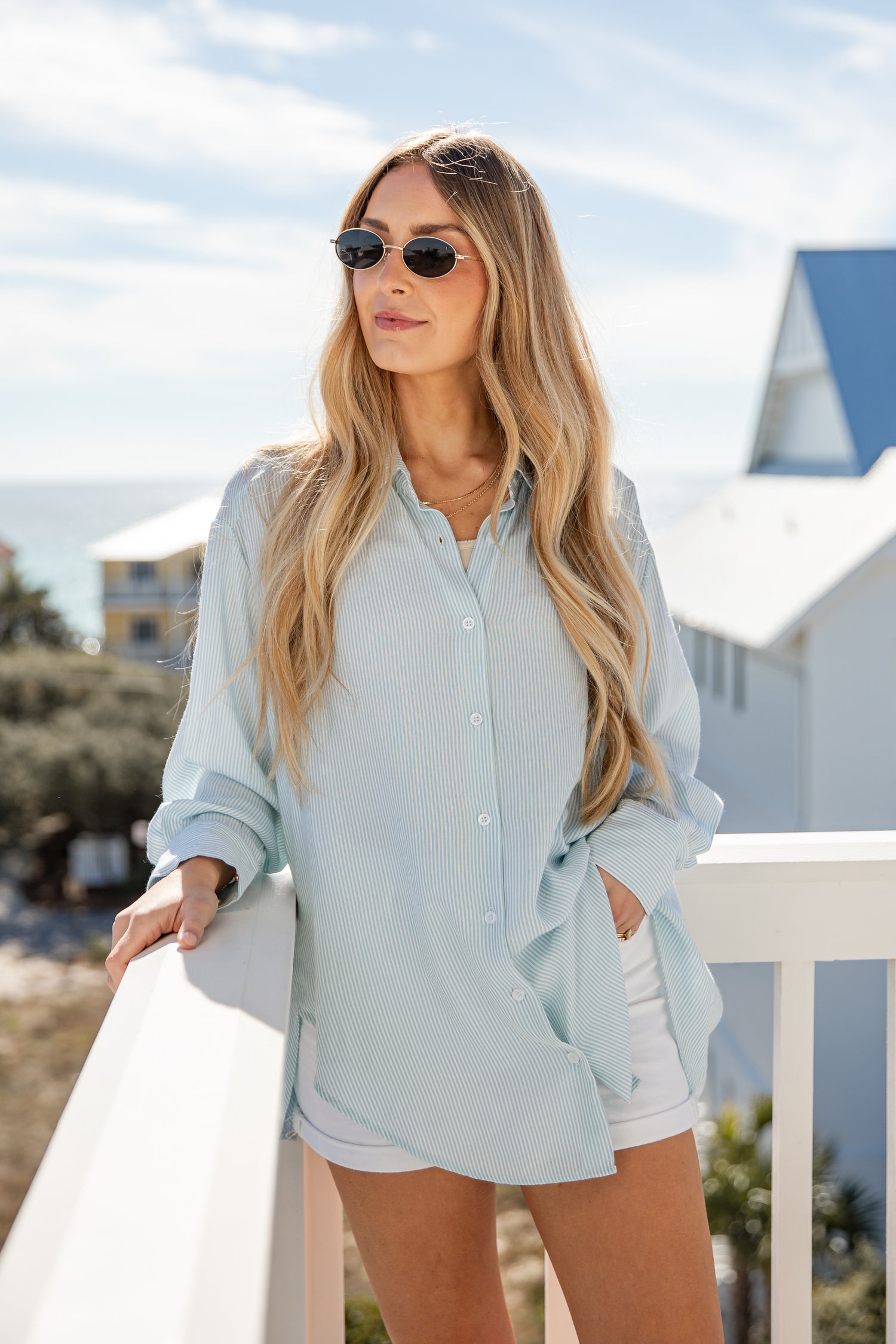 Wander More Striped Oversized Button-Up Blouse