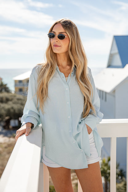 Wander More Striped Oversized Button-Up Blouse