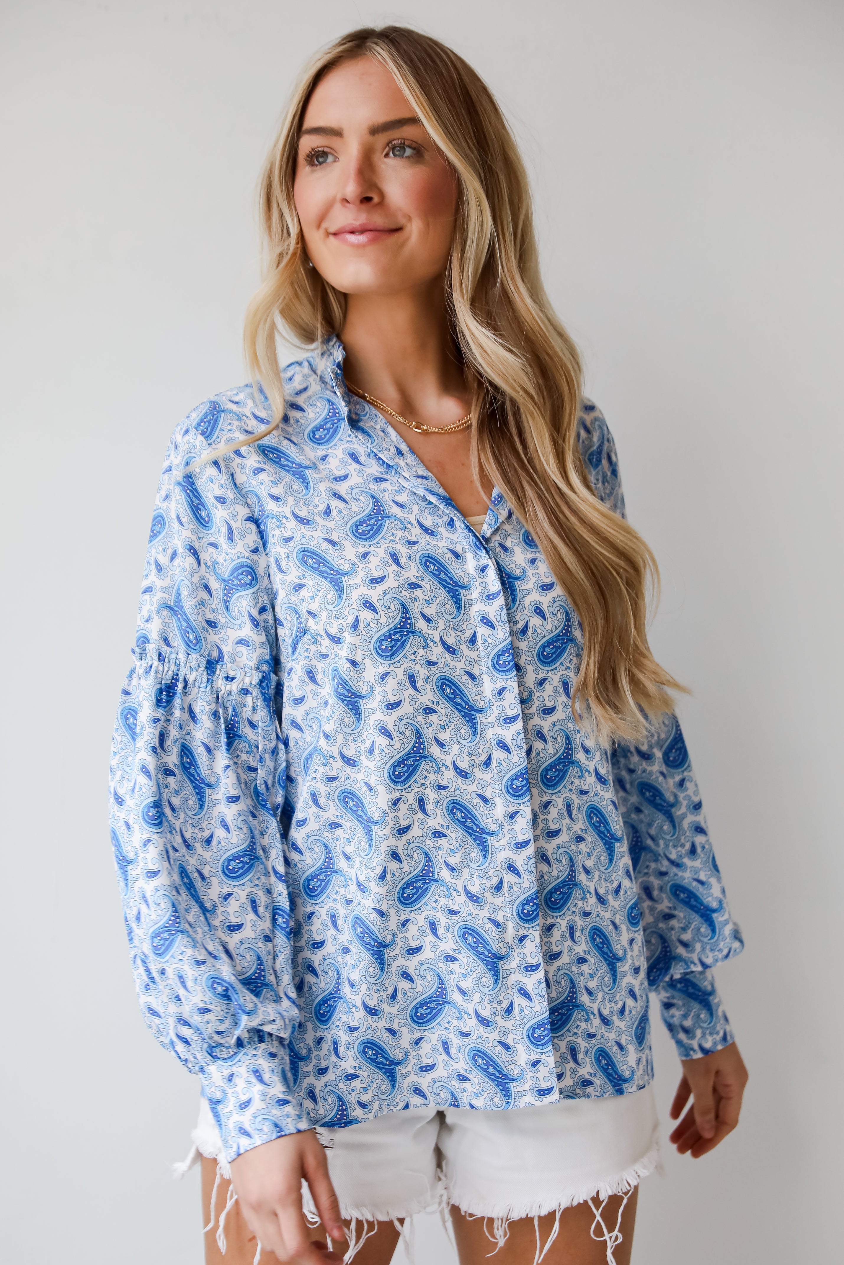 chic blouses, Blue Paisley Blouse, Truly Delightful Blue Paisley Blouse, Blue Paisley Top, Women&