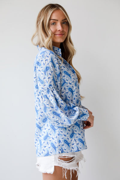 button  up blouse for women,Blue Paisley Blouse, Truly Delightful Blue Paisley Blouse, Blue Paisley Top, Women's Top, Tops For Work