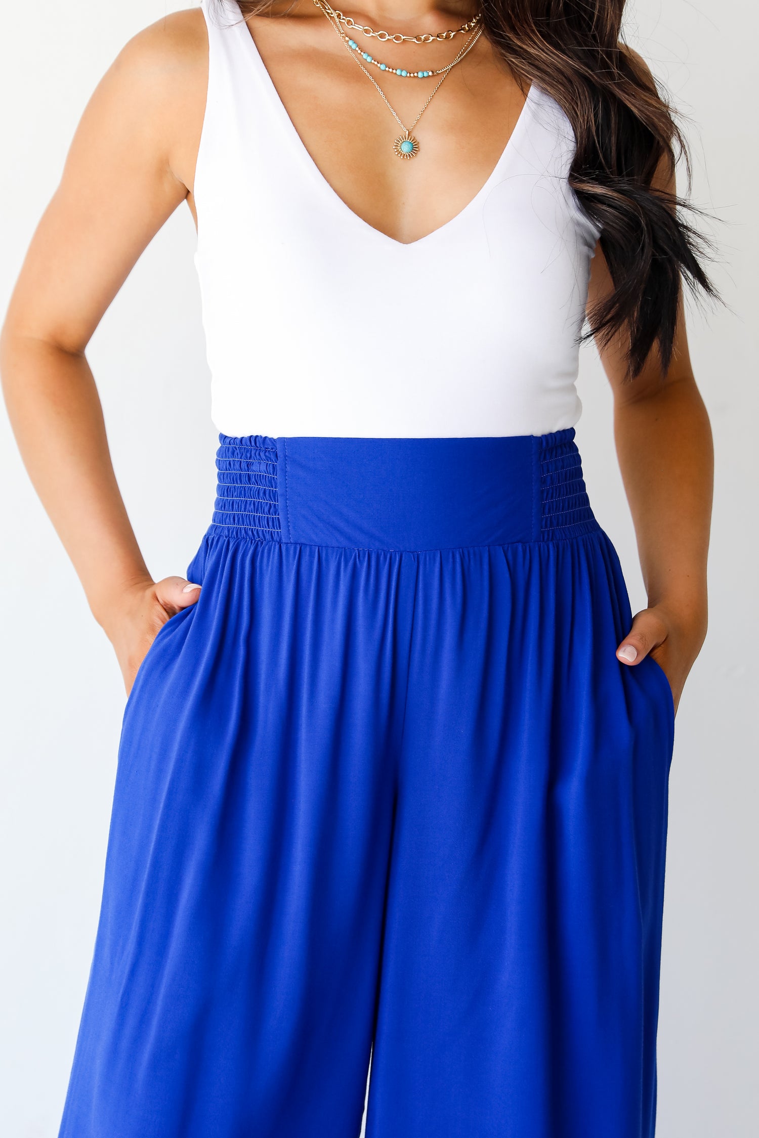 blue Wide Leg Pants close up