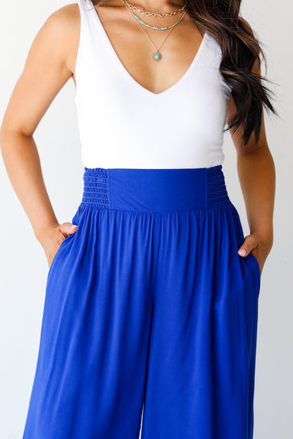 blue Wide Leg Pants close up