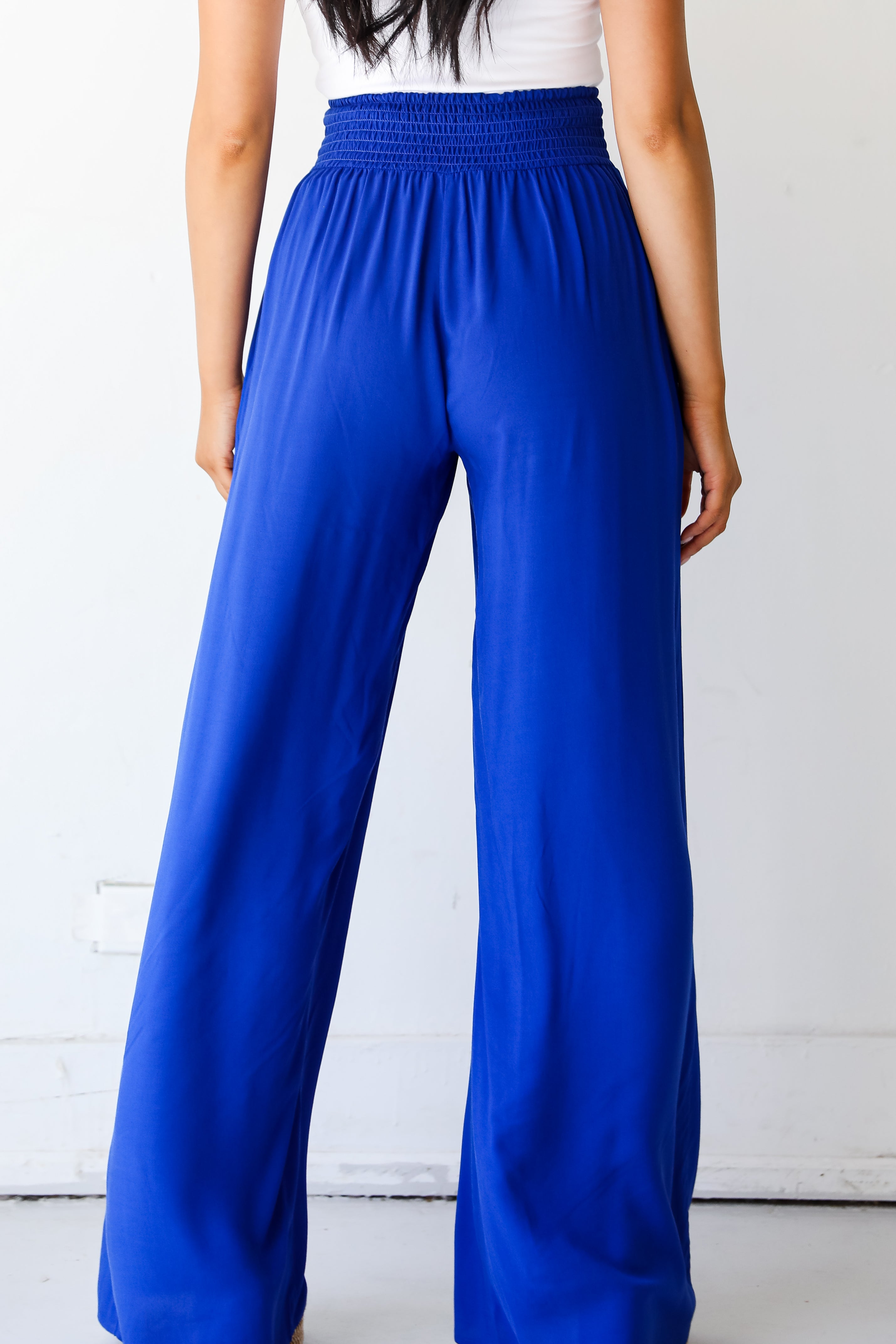blue Wide Leg Pants back view