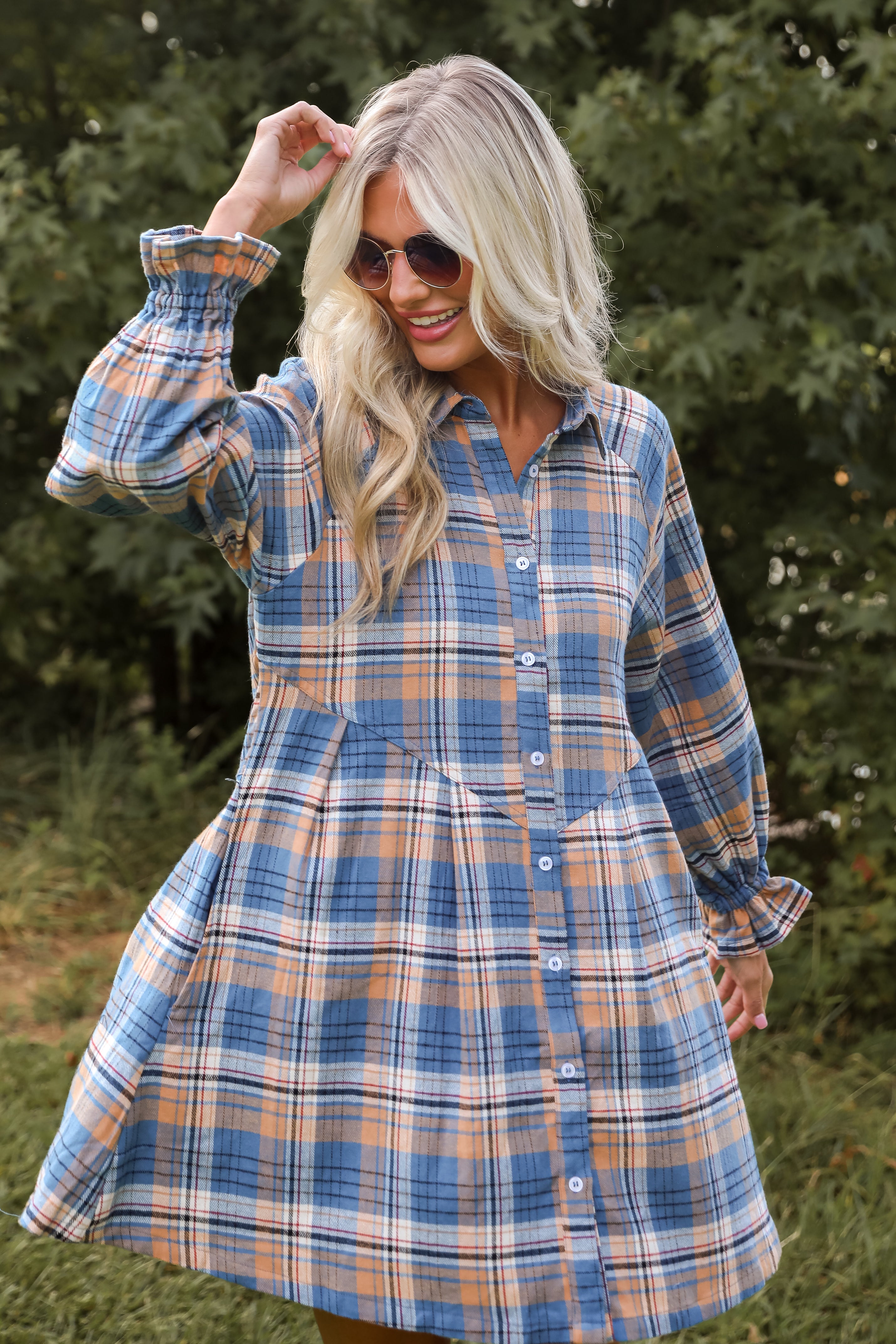 Superior Aesthetic Blue Plaid Flannel Mini Dress