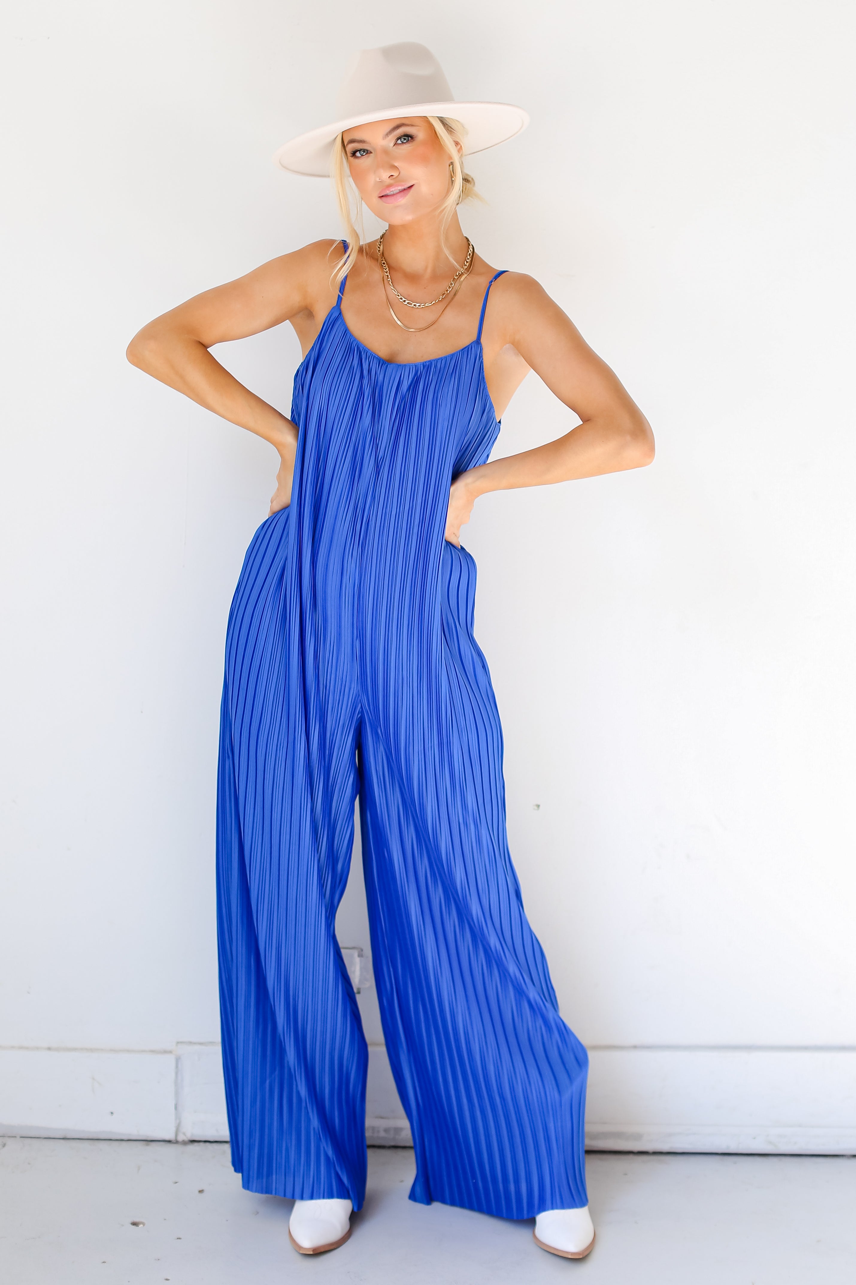 blue Plisse Jumpsuit on dress up model