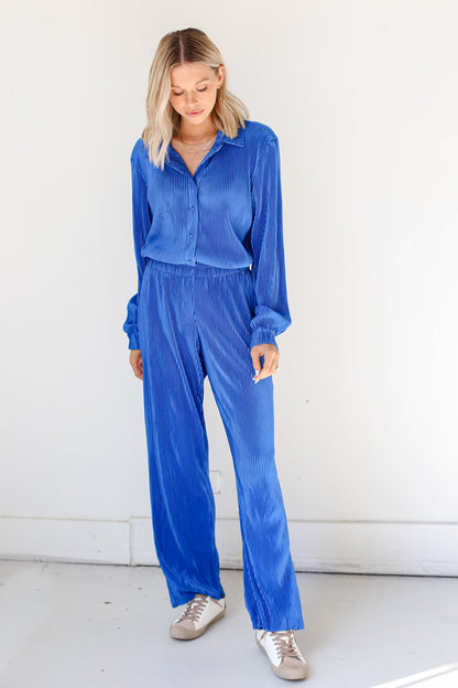 blue Plisse Pants on model
