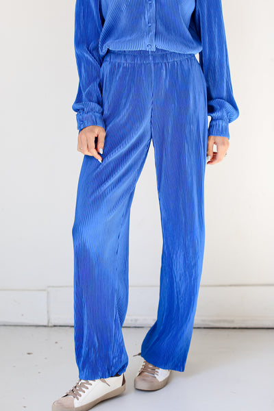 blue Plisse Pants on model