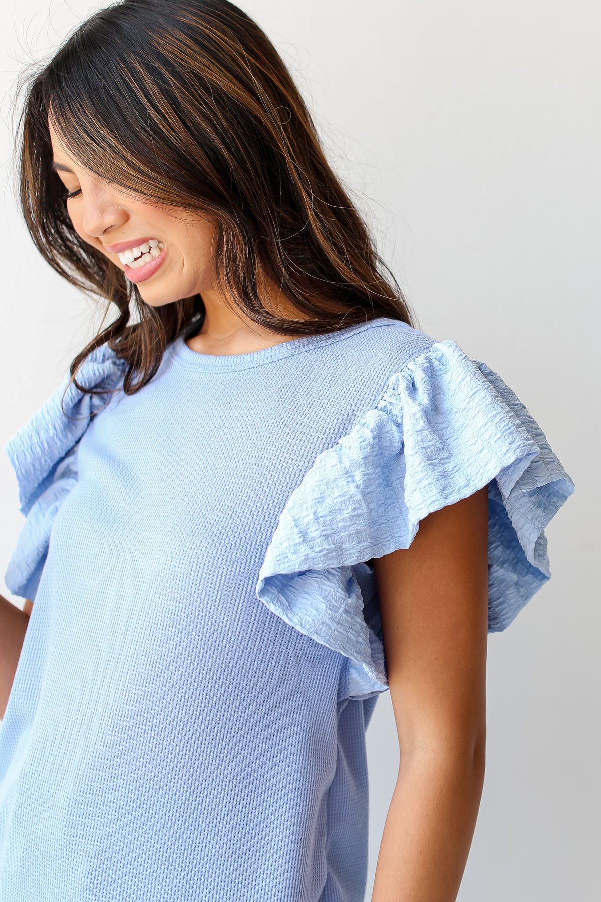 Cute Blue Ruffle Sleeve Top ShopDressUp Dress Up