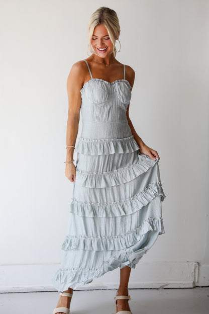 Flattering Attitude Light Blue Ruffle Tiered Maxi Dress