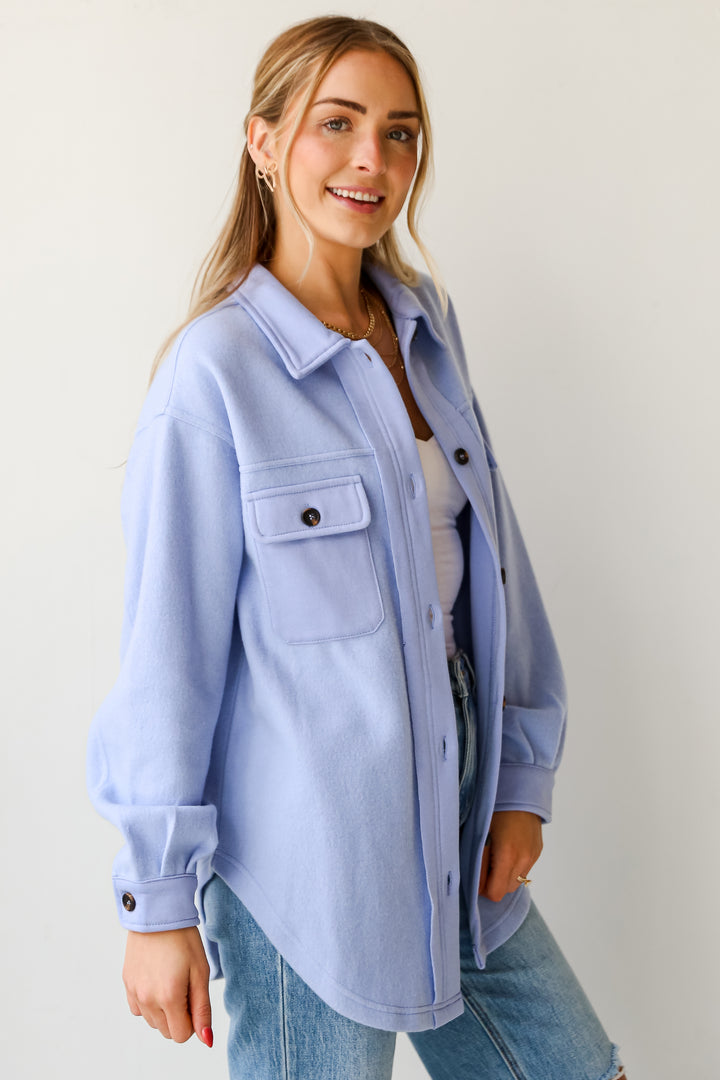 cute Blue Brushed Knit Shacket