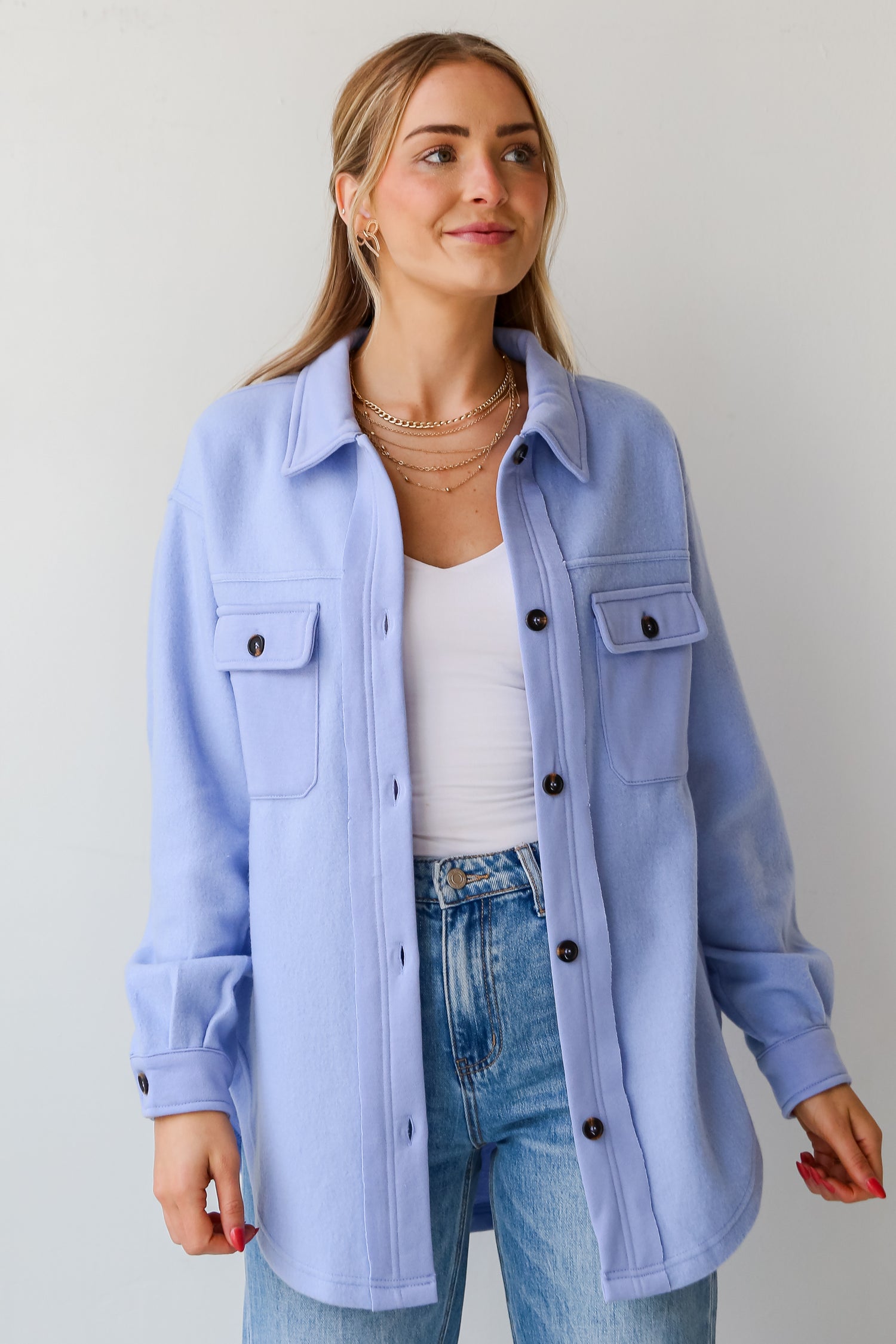 fuzzy Blue Brushed Knit Shacket