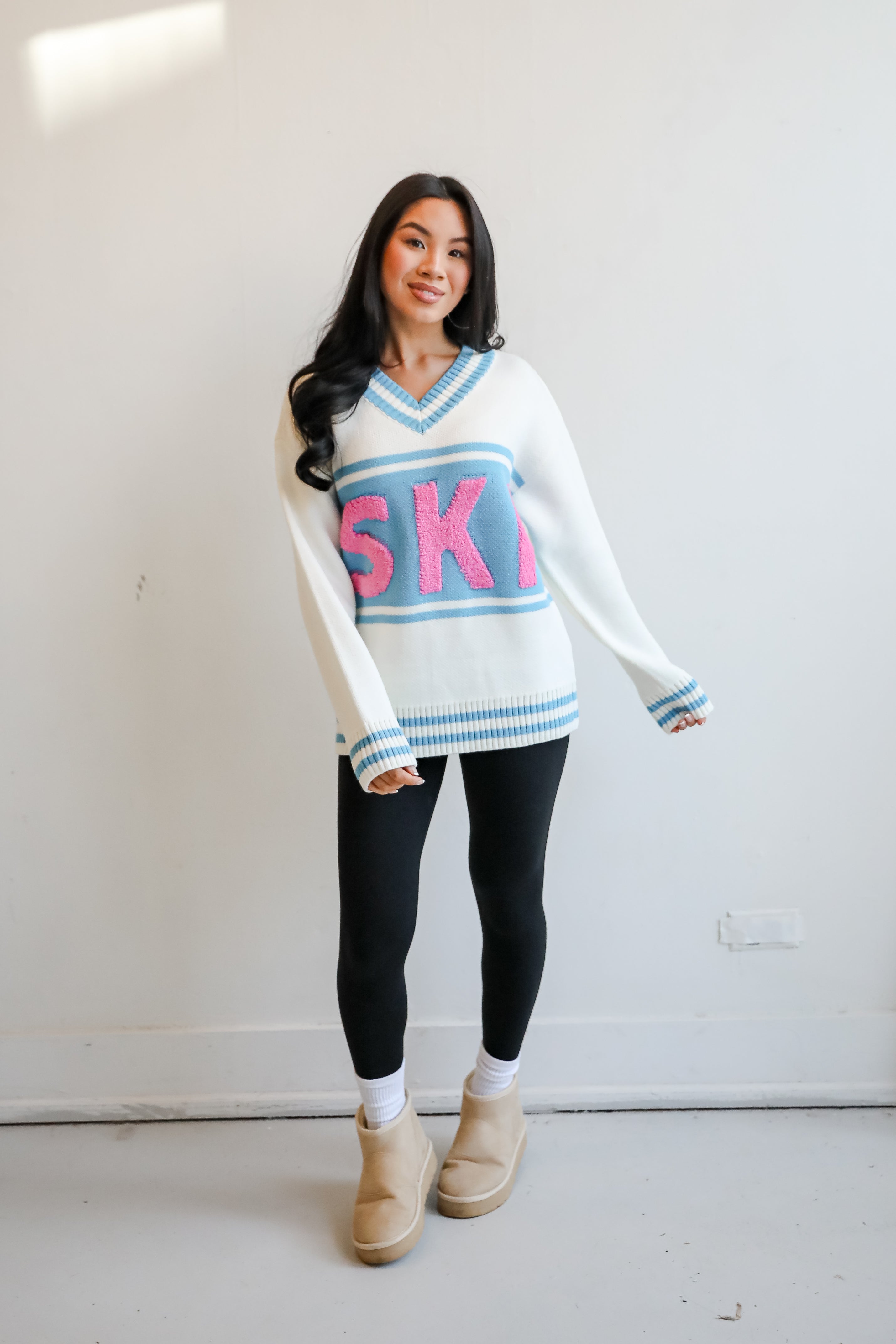 Moments Of Cozy Off White Ski Varsity Sweater