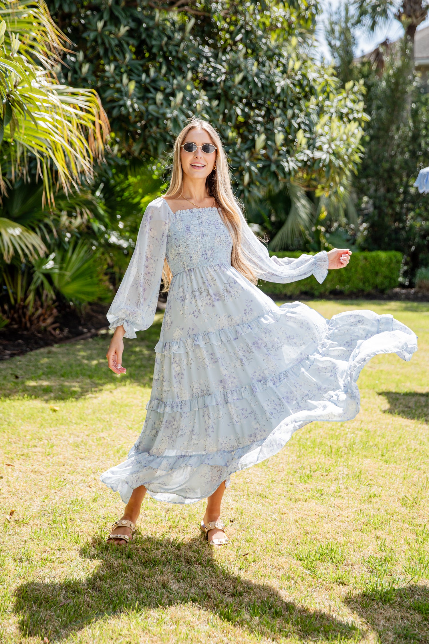 Garden Party Smocked Floral Maxi Dress | Trendy Woman Dress | DressUp Mint / Medium Garden Party Smocked Floral Maxi Dress | Trendy Woman Dress | DressUp Mint / Medium