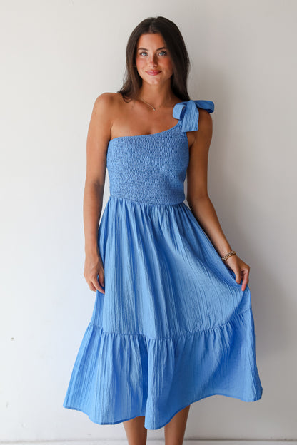 Dedicated To Glamour Blue One-Shoulder Midi Dress