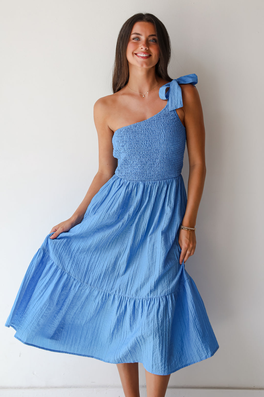 Dedicated To Glamour Blue One-Shoulder Midi Dress