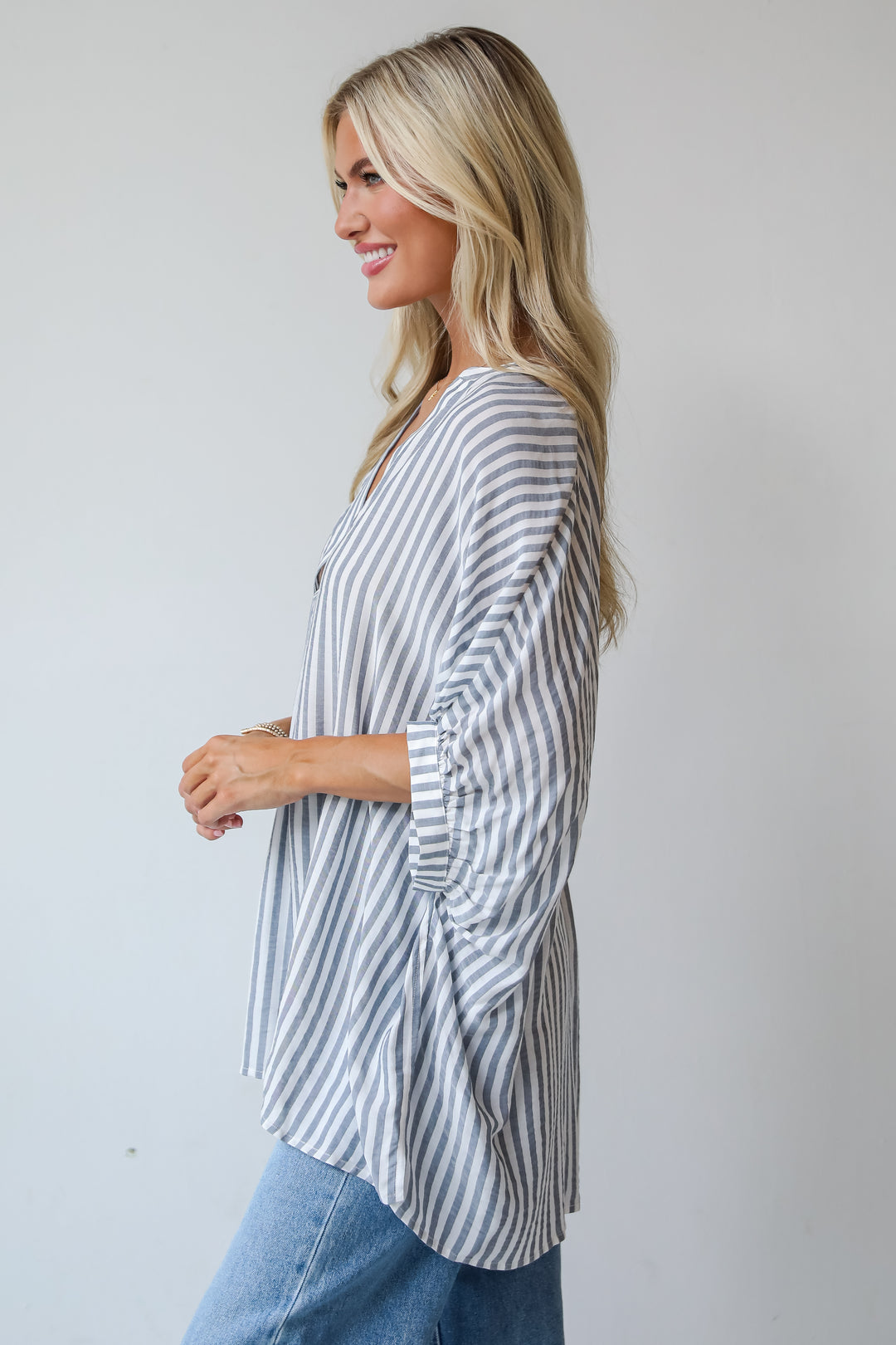 Sweet Decision Navy Striped Oversized Blouse