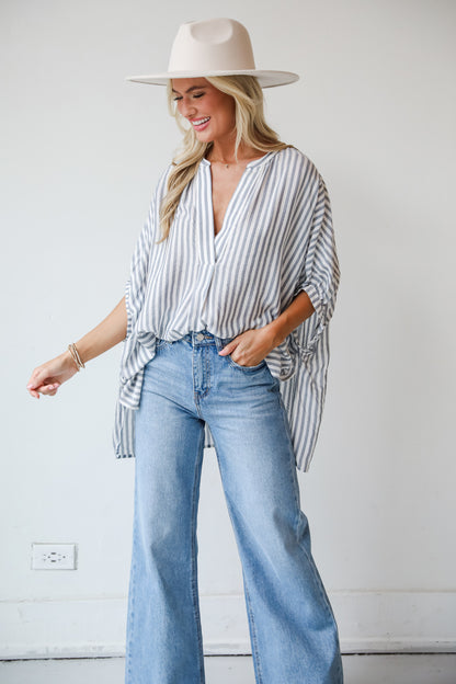 Sweet Decision Navy Striped Oversized Blouse