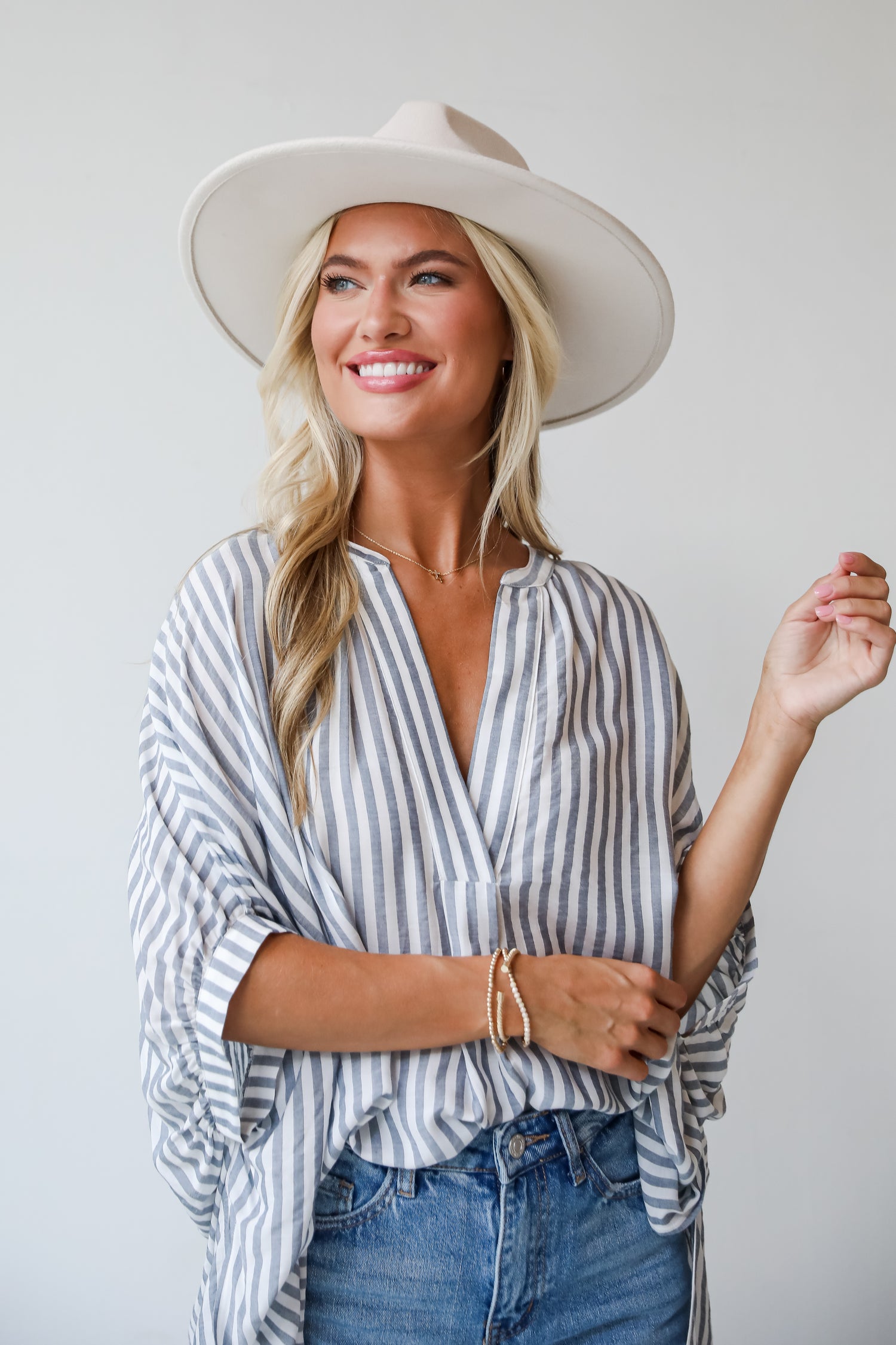 Sweet Decision Navy Striped Oversized Blouse