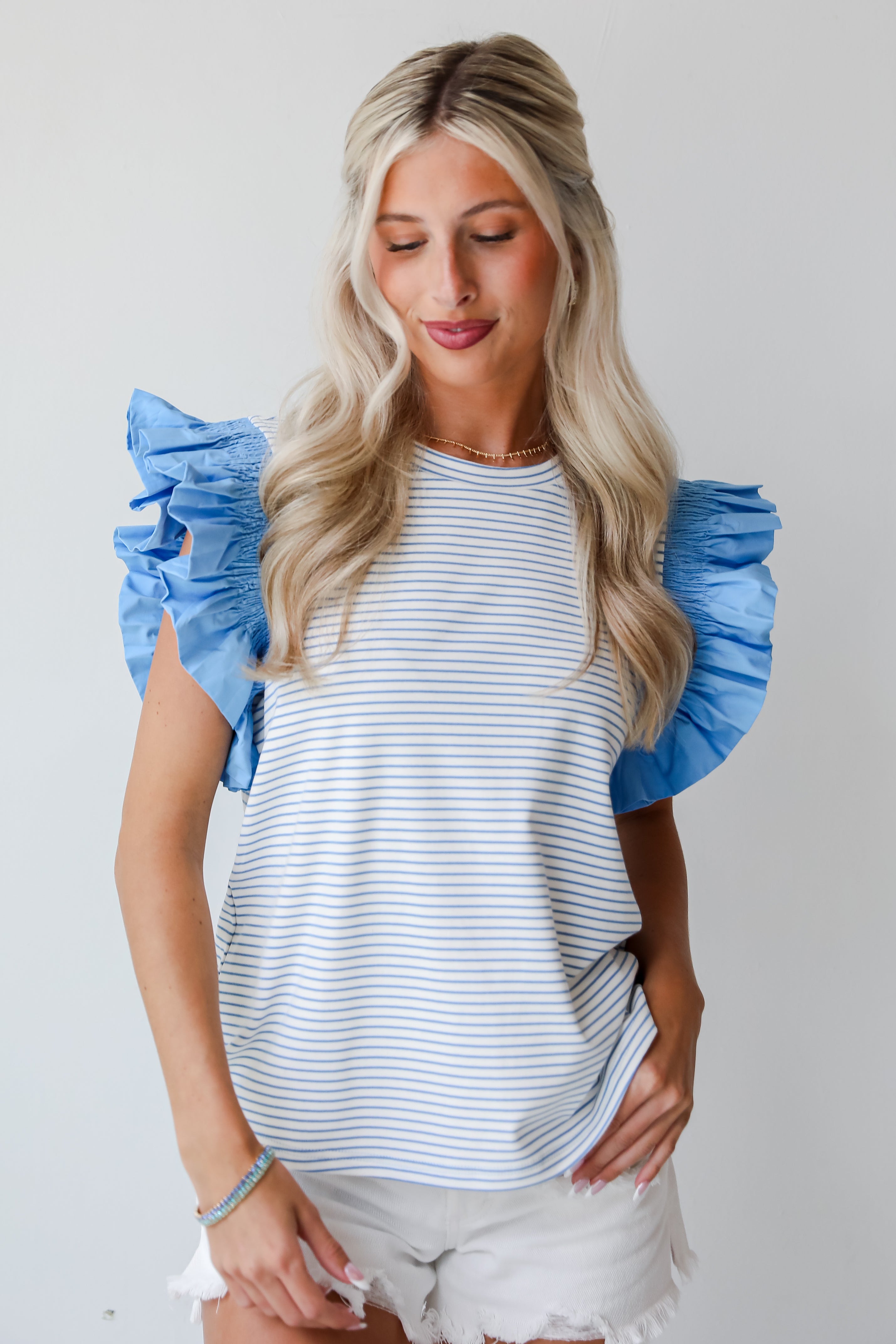 Striped ruffle fashion sleeve