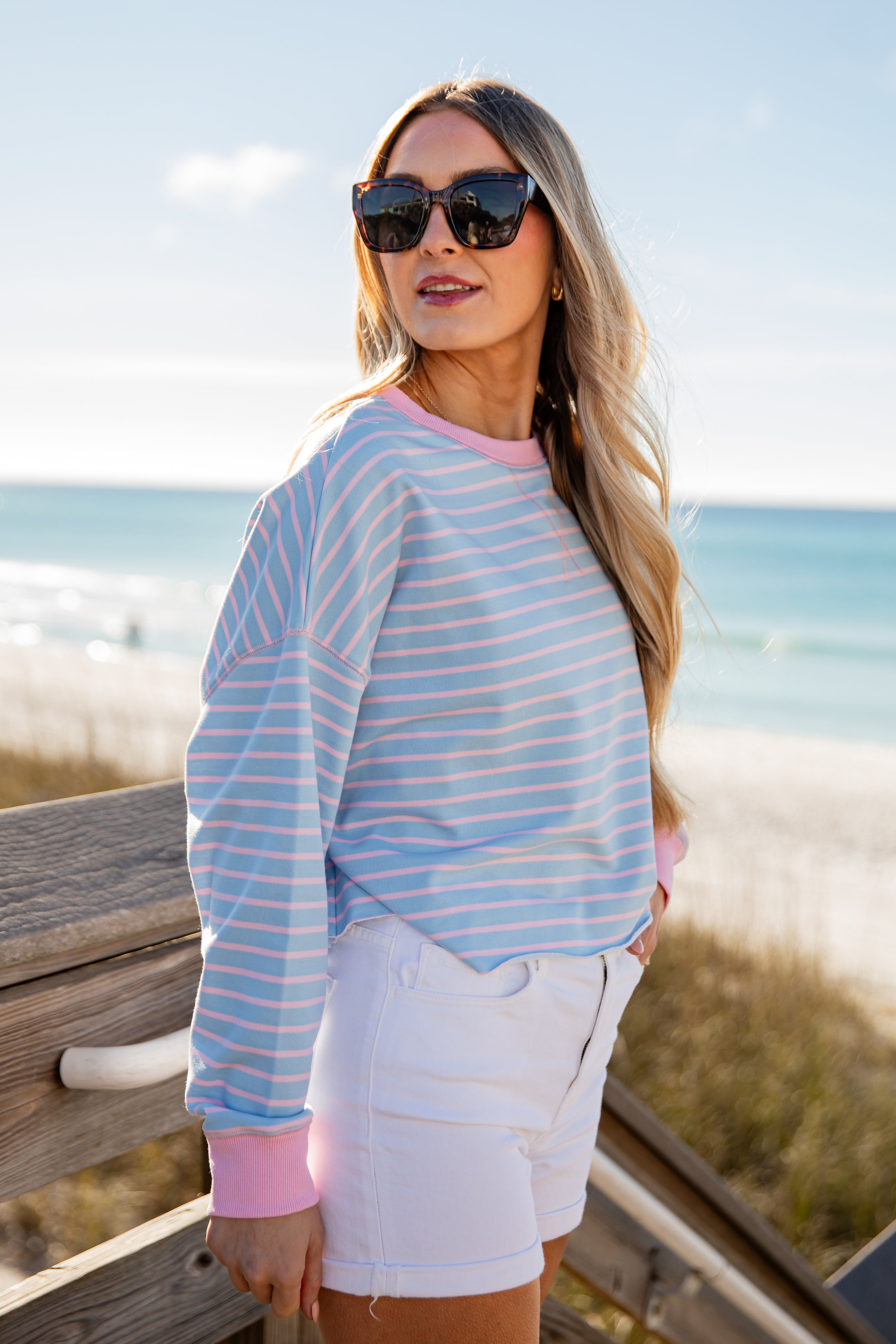 Sweet Horizon Stripe Cropped Pullover | Trendy Women's Tops