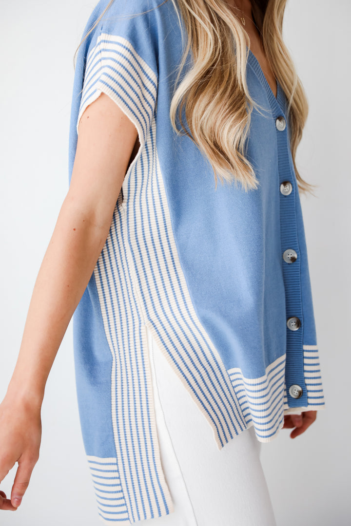 cute Blue Striped Oversized Knit Top