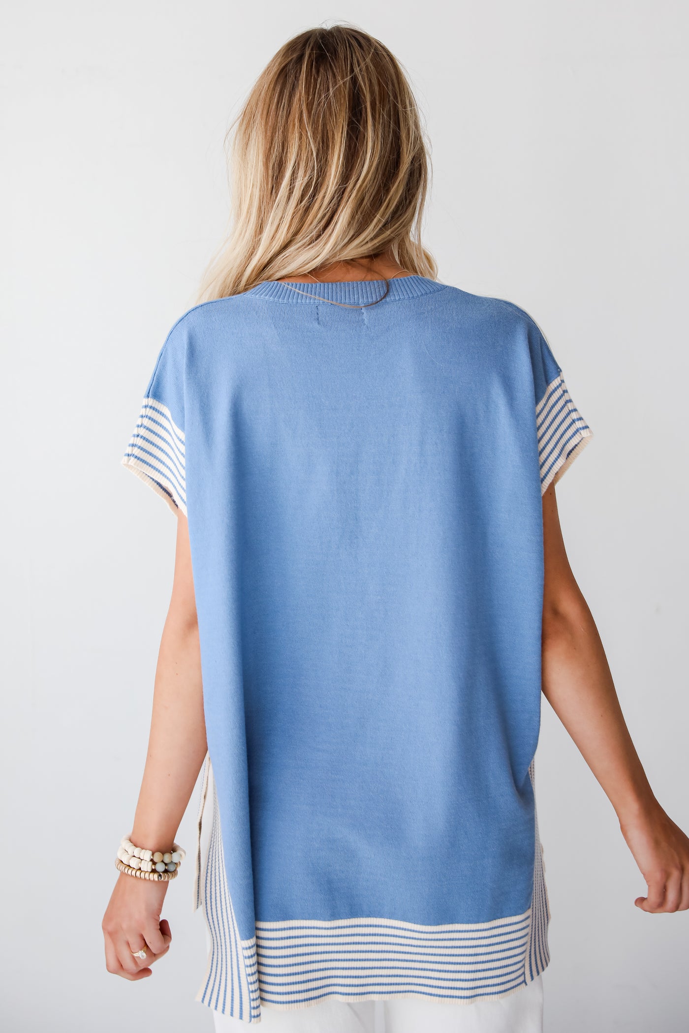 Blue Striped Oversized Knit Top for women