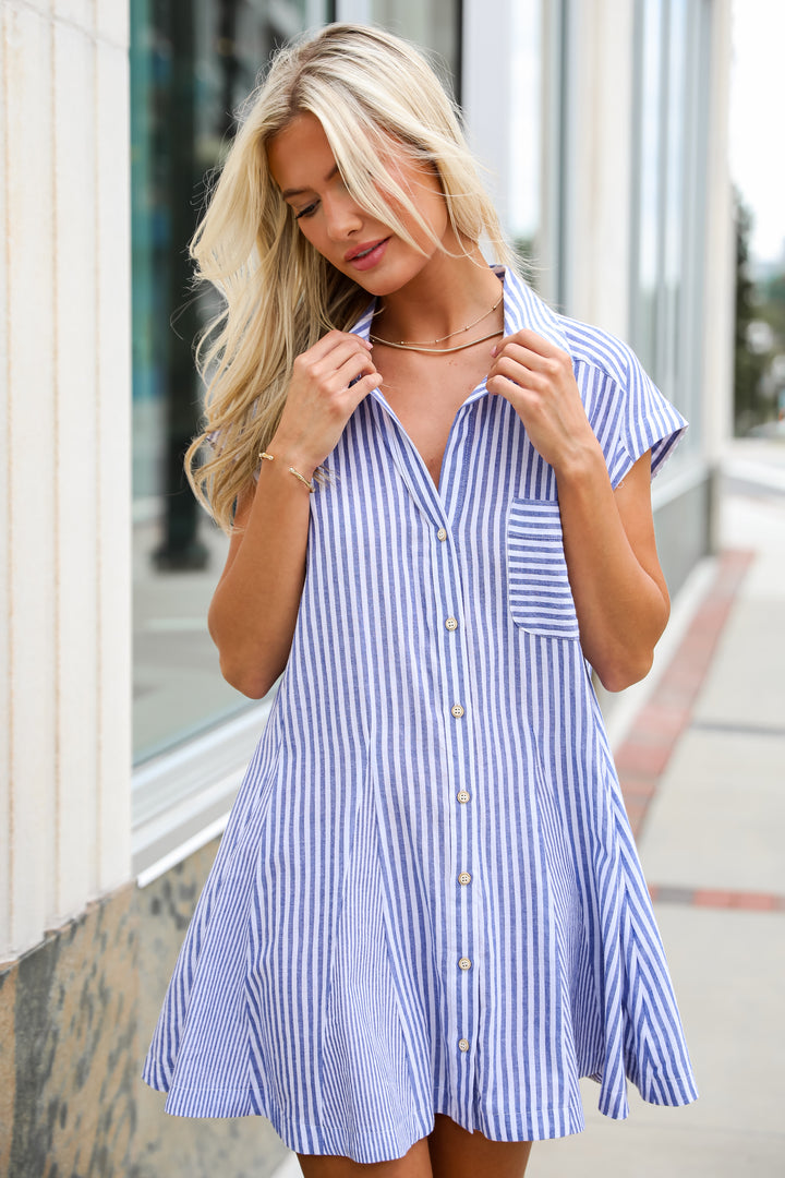 Summer Design Denim Striped Mini Dress