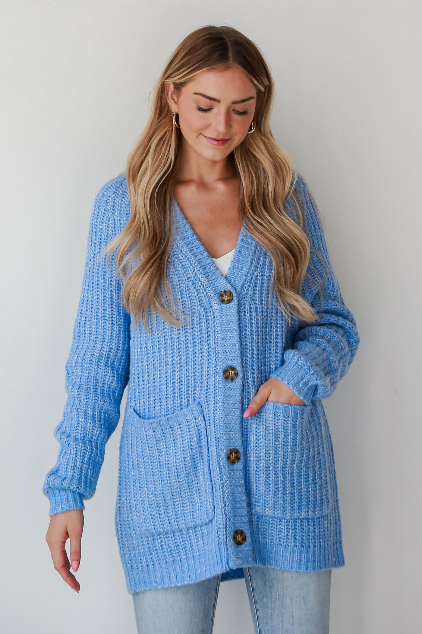 trendy Blue Oversized Sweater Cardigan