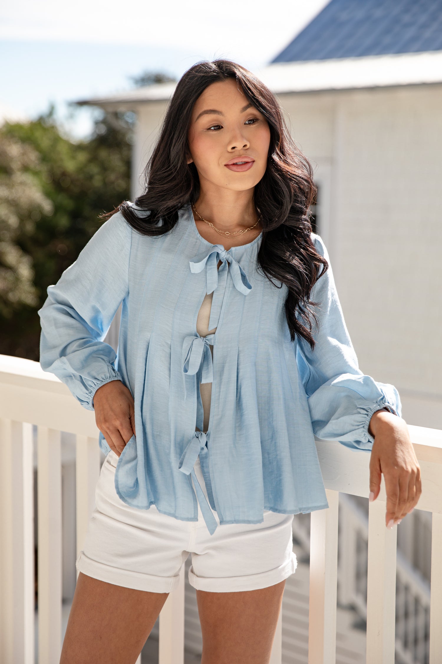 Skywashed Blue Tie-Front Blouse
