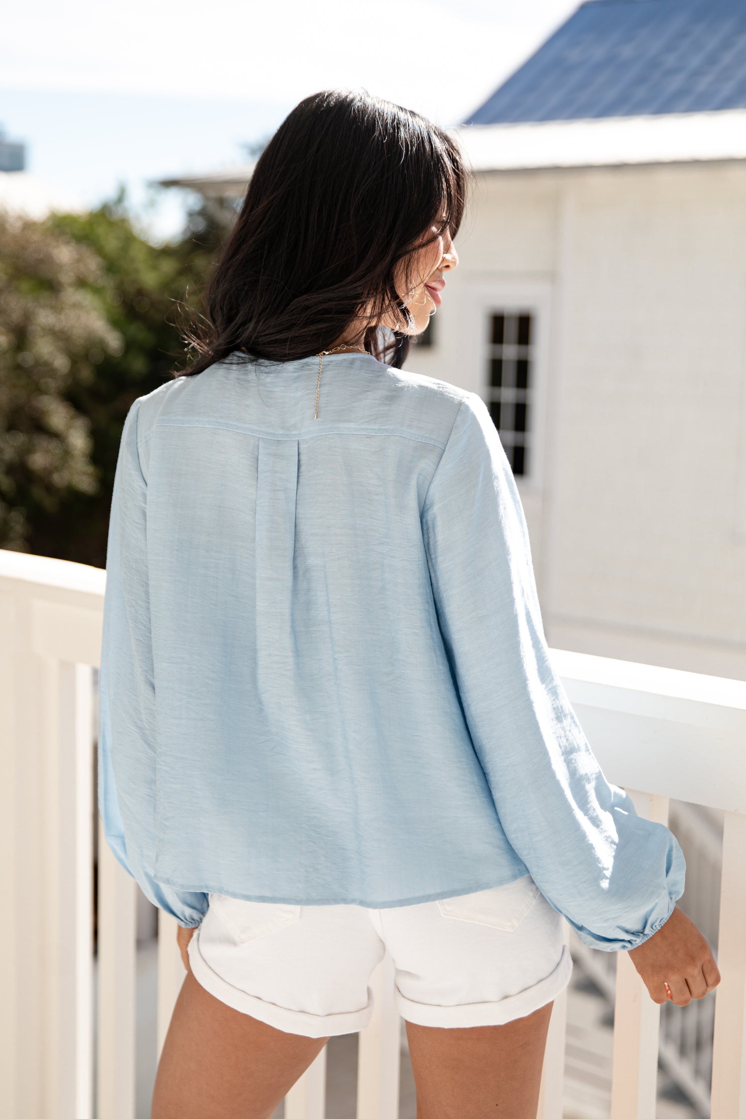 Skywashed Blue Tie-Front Blouse | Trendy Women's Tops | ShopDressUp Dress Up Skywashed Blue Tie-Front Blouse | Trendy Women's Tops | ShopDressUp Dress Up