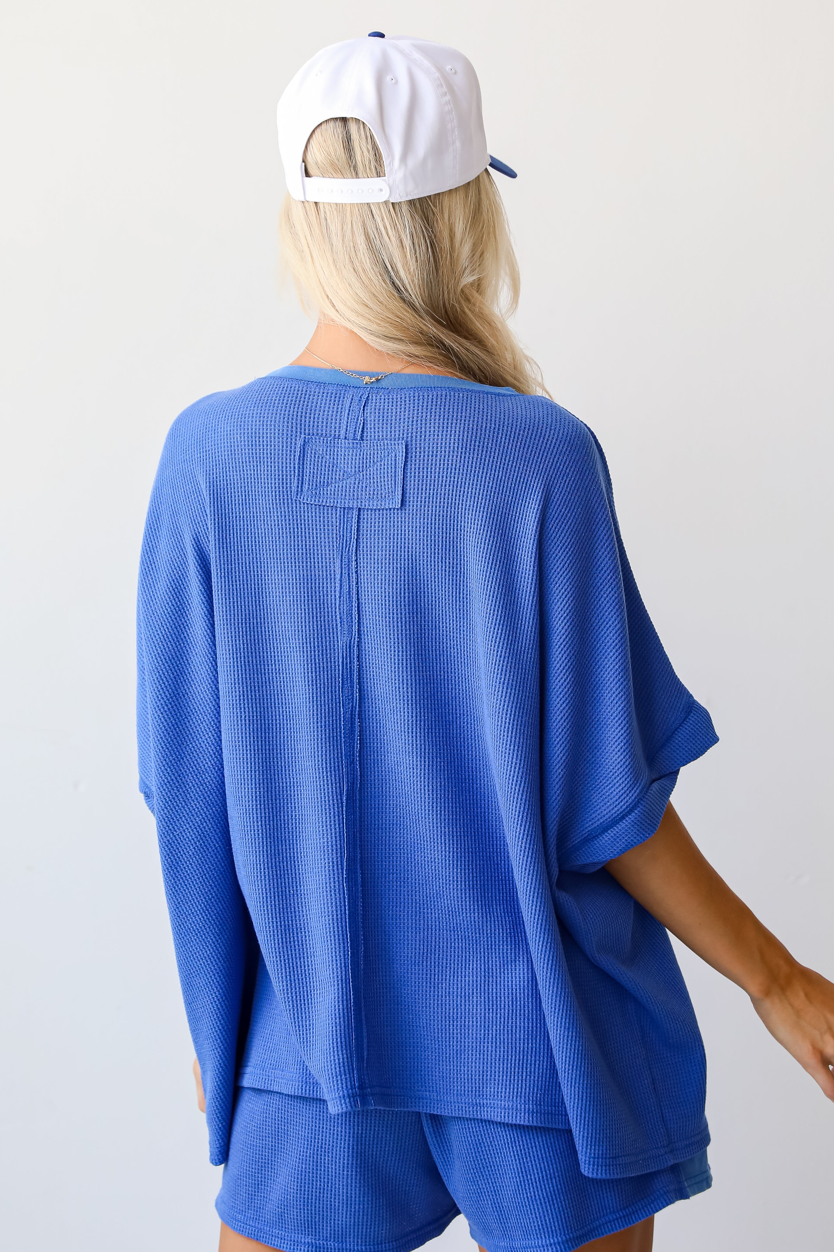 Cute Simplicity Blue Waffle Knit Tee