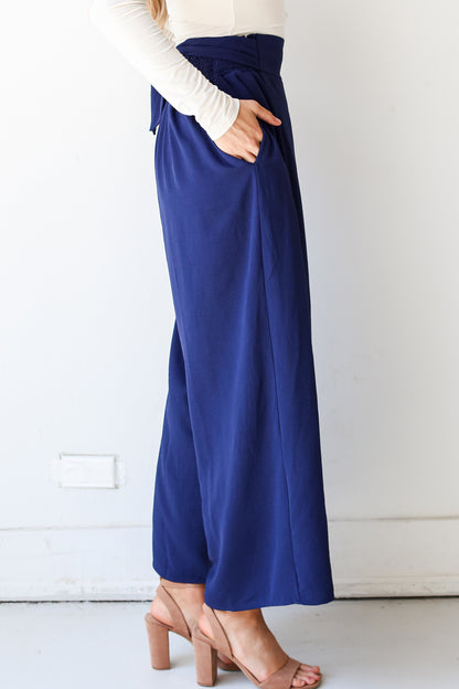 navy Wide Leg Pants side view